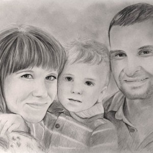 Familienportrait nach Fotovorlage gezeichnet