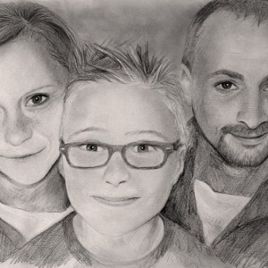 Familienportrait nach Fotovorlage gezeichnet