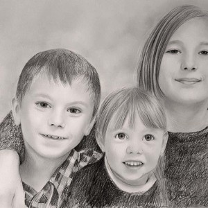 Familienportrait nach Fotovorlage gezeichnet
