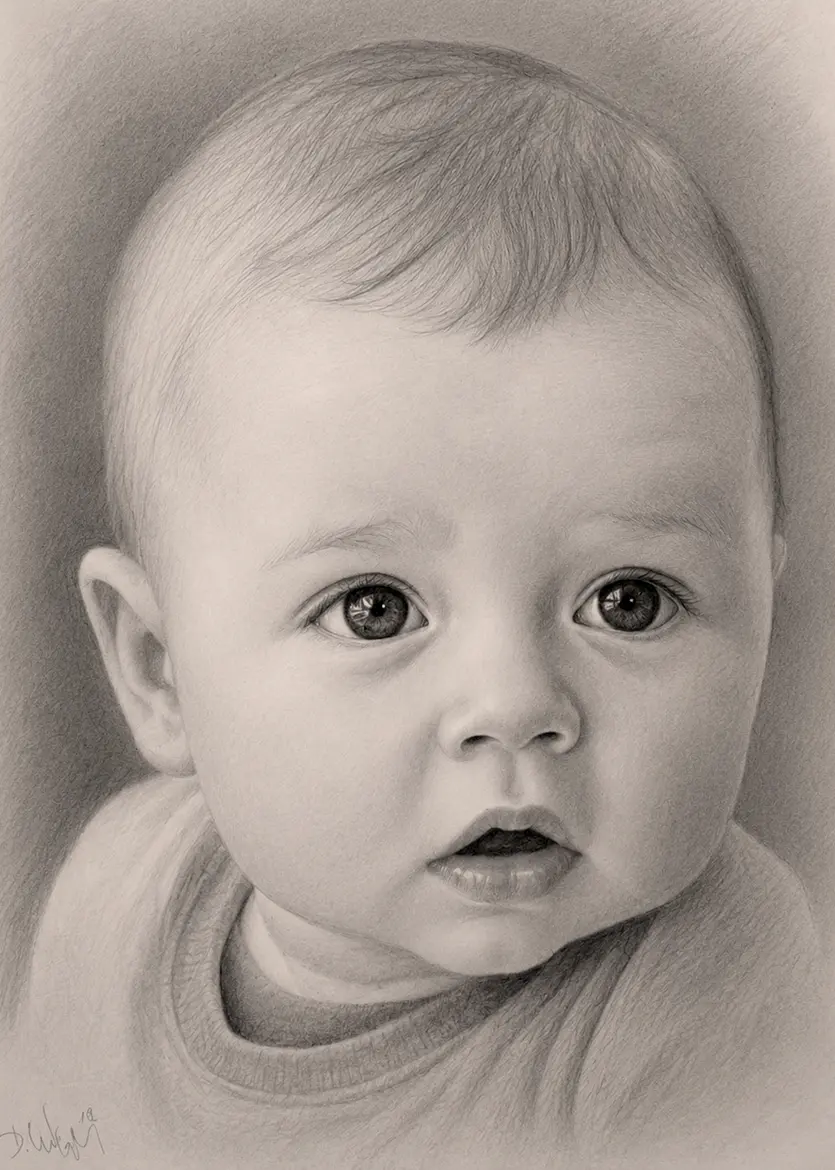 Babyportrait Bleistiftzeichnung Technik