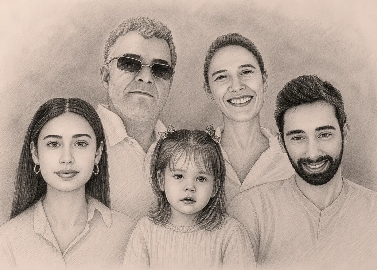 Familienportrait Bleistift Beispiel