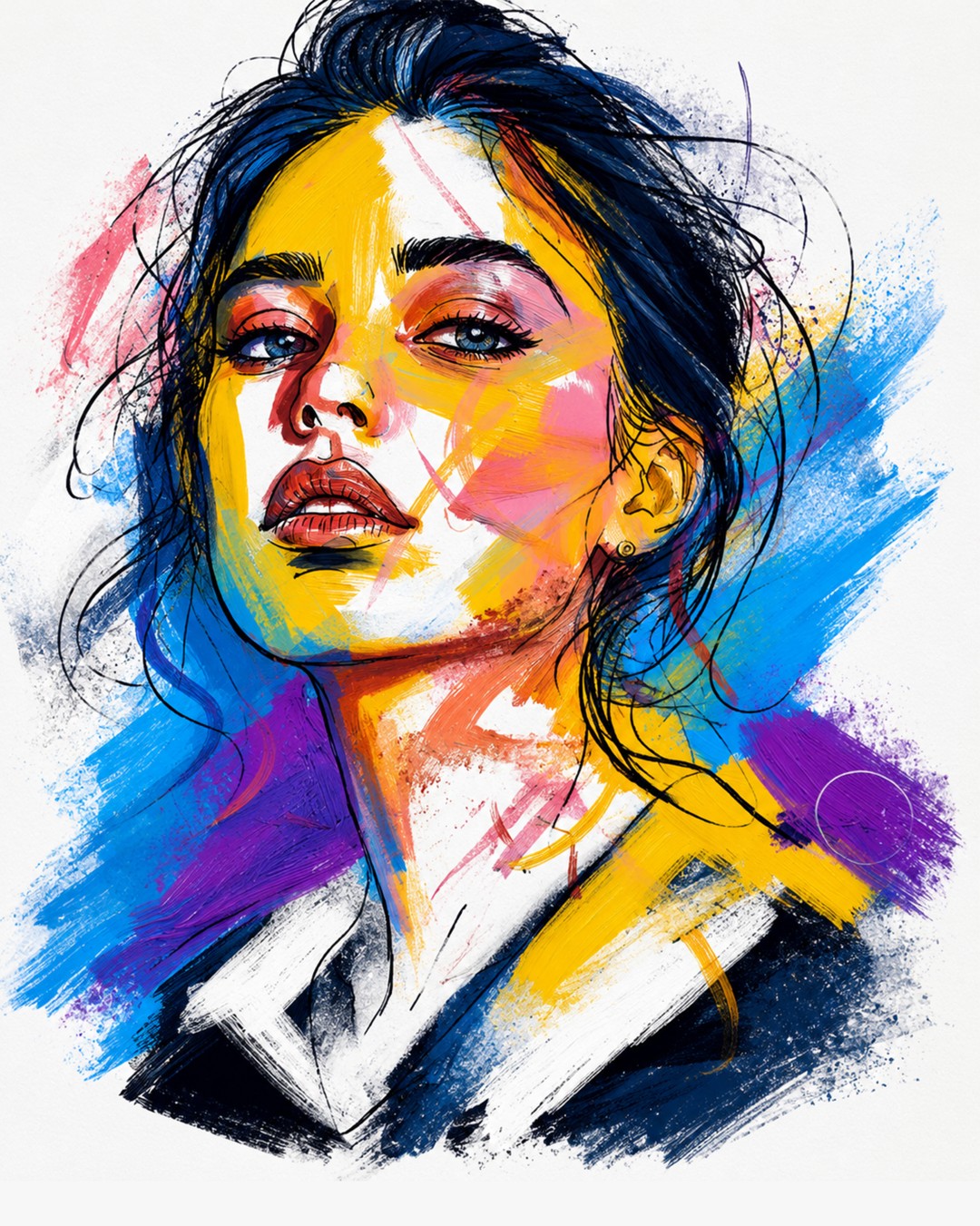 Portrait Illustration in Linie und Farbe